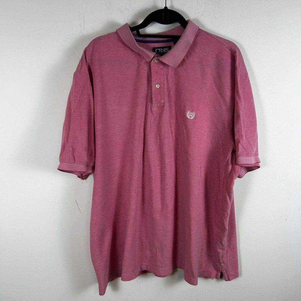 Chaps Polo Shirt Mens 3XB Pink Cotton Natural Stretch Short Sleeve Crest Logo